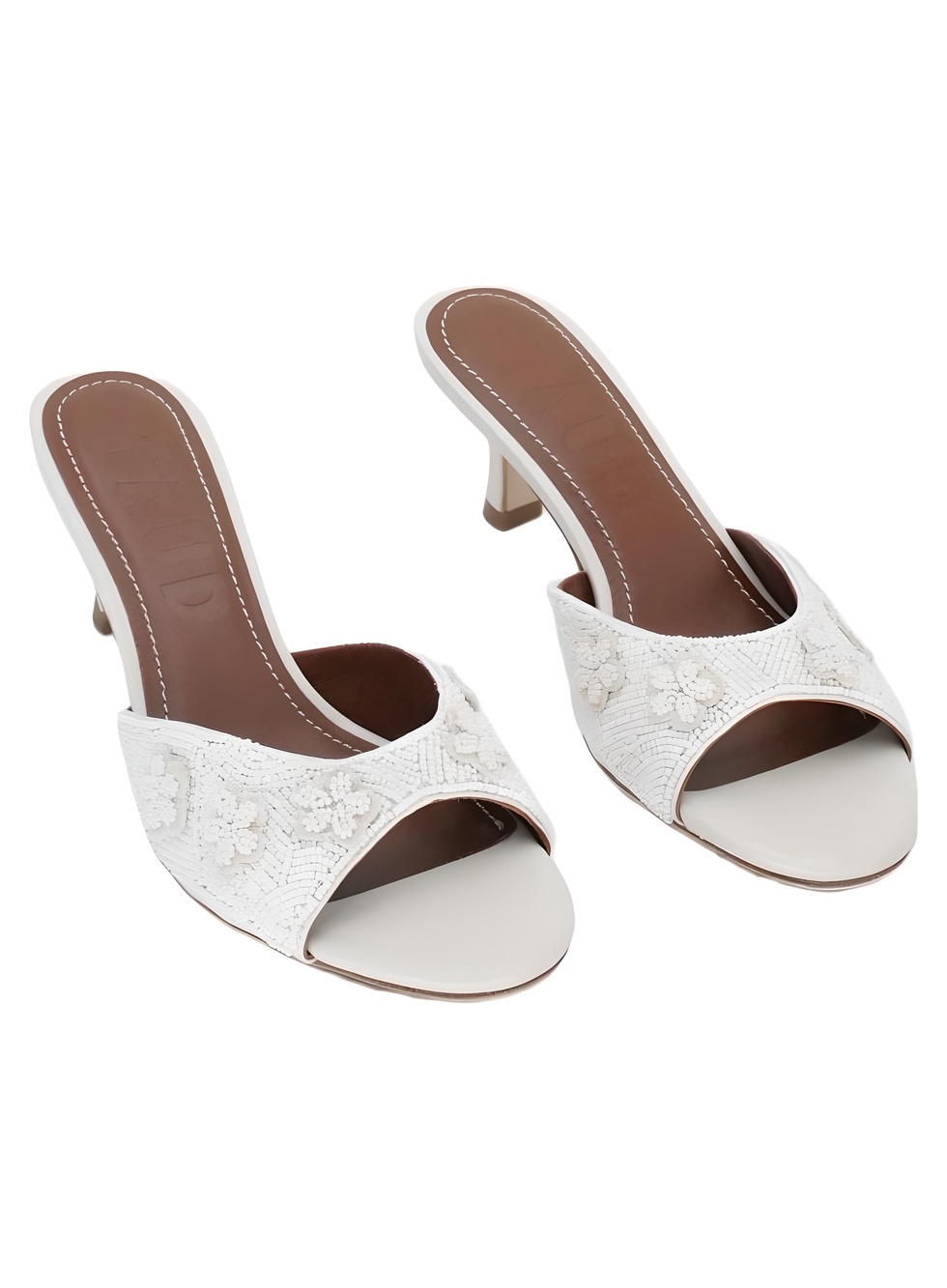STAUD Brigitte Mule Garden Party Beaded Floral Kitten Heel Sandals Size 9.5M